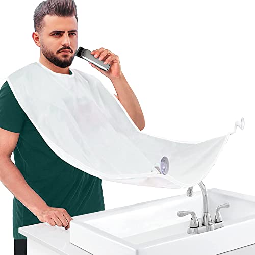 Beard Hair Clippings Catcher for Shavin Beard Aprong Grooming Cape Apron Adjustable Neck Straps Beard Hair For Men (A-White)