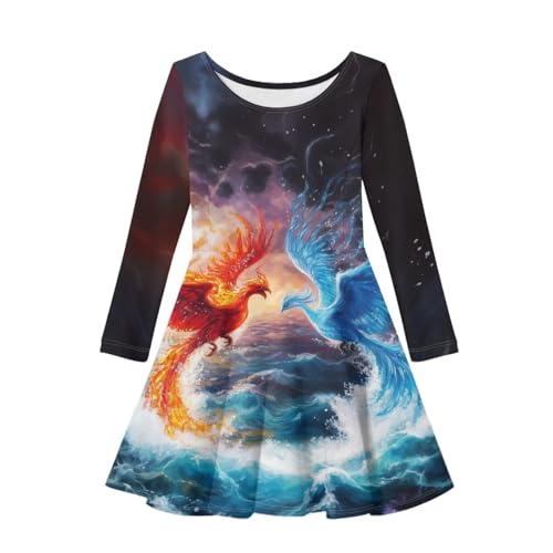 Toddler Girls Dresses Kids 3-14T Crew Neck Midi Dresses One Piece Costume