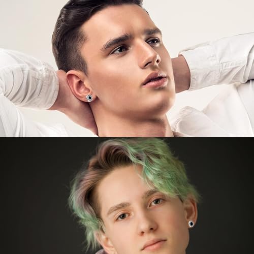 8 Pairs Black Mens Earrings Stud,Stainless Steel Aretes de Hombre Earrings for Men Set Cool Aretes Para Hombre Male Earrings Surgical Steel Ear Rings for Men Earrings Hypoallergenic3