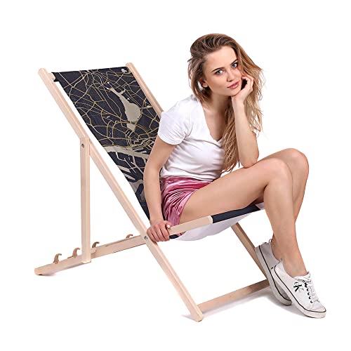 DreamRoots Liegestuhl Klappbar Holz aus Buchenholz, bis 130 kg belastbar, 3-Fach verstellbare Rückenlehne, waschbarer Polyesterbezug