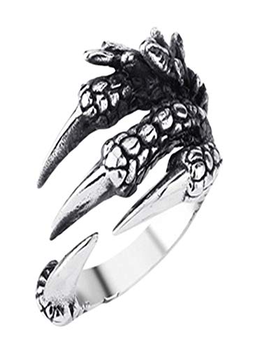 OOMPHelicious Jewellery Silver Stainless Steel Vintage Gothic Dragon Claw Biker Fashion Ring For Men & Boys