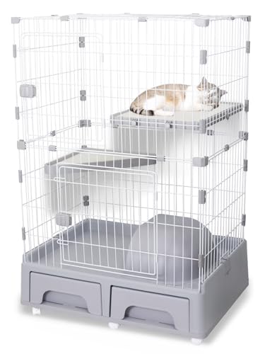 Lifemasters キャットケージ 2段 3段トイレ付き 猫ゲージ キャットゲージ ペット ドーム型 トイレ 猫ケージ ペット 猫 キャット 収納 キャスター 付 コンパクト 多段 猫用ケージ 多頭飼い 引き出し トレー おもちゃ入れ キャットハウス