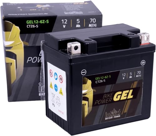 intAct - GEL MOTORRADBATTERIE | Batterie mit +30% Startleistung. Für Roller Motorrad Quad Rasentraktor | Bike-Power GEL12-6ZS CTZ6-S 12V Batterie 5 AH (c20) 70 A (EN) | Maße: 113x70x105mm