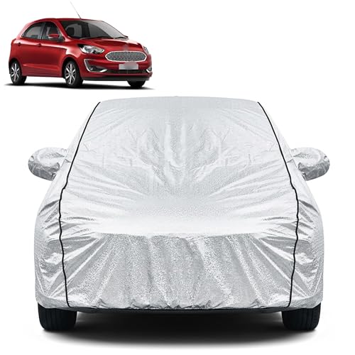 Image of Waterproof Car Cover for Ford Figo | Dustproof, UV Resistant & Scratch Protection | Soft Cotton Lining | Triple Stitched | Mirror Pockets & Elastic Fit | Silver