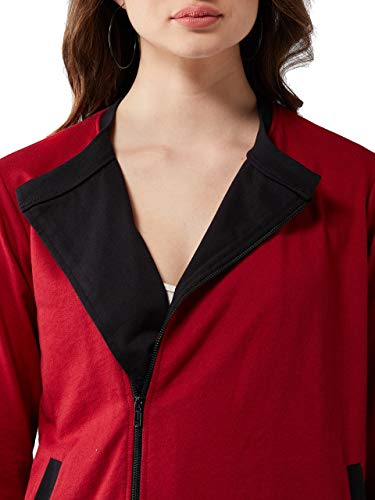Image of Dolce Crudo Women's Maroon Round Neck Full Sleeves Solid Double Breasted Regular Length Jacket