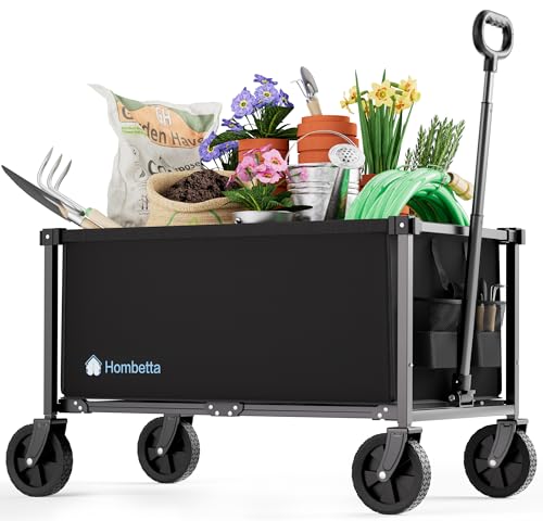 HOMBETTA 29.3' Collapsible Wagon Cart, 150L Heavy Duty Folding Utility Wagon with Wheels, 260 lbs Load, Portable Rolling Cart for Garden, Shopping, Sports, Camping, Black