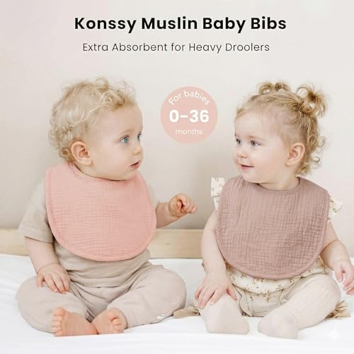 Image of Konssy Muslin Baby Bibs 8 Pack Baby Bandana Drool Bibs Cotton for Unisex Boys and Girls, Soft Absorbent Set for Teething and Drooling
