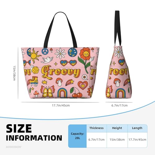 Retro 70s Hippie Print Beach Pool Bags Tote For Women Ladies Large Gym Tote Carry On Bag For Weekender Travel Waterproof4