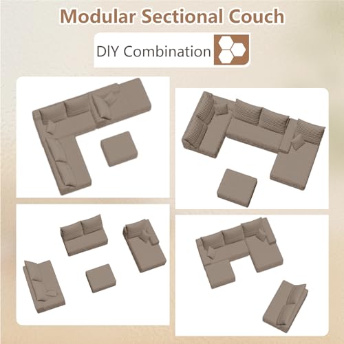 Image of Oversized Modular Sectional Sofa Couch, Large 6 Seater Corner Sofa Modern U Shaped Sectional Couch Cloud Couches for Living Room, Office, Spacious Space, Corduroy, No Assembly Required, Camel