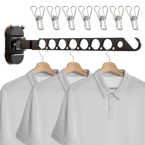 Luxvara Faltbarer Kleiderbügel mit Saugnapf - 90° klappbarer Wäscheständer mit Klammern |Zusammenklappbarer Saugnapf Kleiderständer | Extra Starke Saugtechnik für Glas & Fliesen (ohne Bohren)