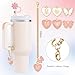 ANLABESY Compatible with Stanley Cup Accessories, 3PCS Hot Pink Straw Toppers for Stanley Cup Straw Cover Cap, 2PCS Cute Letter for 30&40 Oz Tumbler with Handle(E)