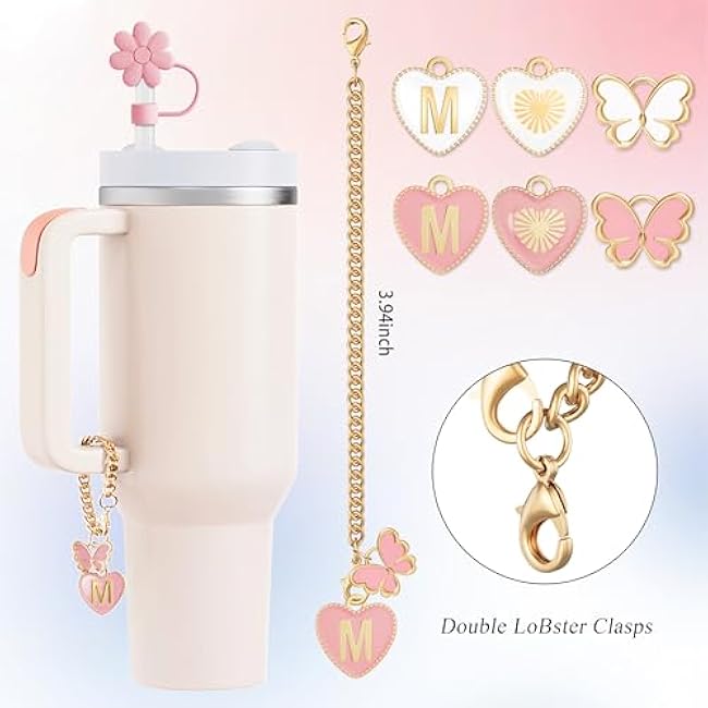 Compatible with Stanley Cup Accessories, 3PCS Straw Toppers for Stanley Straw Cover Cap, 2PCS Cute Letter for 30&40 Oz Tumbler with Handle