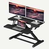 SANODESK 32" Height Adjustable Standing Desk Converter, Desk Riser Sit Stand Workstation for Home Office Laptop & Dual Monitor Setup, Ergonomic Lift Platform, Black