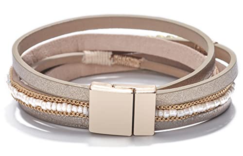 Image of Fesciory Leather Wrap Bracelets for Women, Boho Western Layered Jewelry | Layered leather cuff bracelets, Easy on and off, Boho western style, Daily wear, Gift for women
