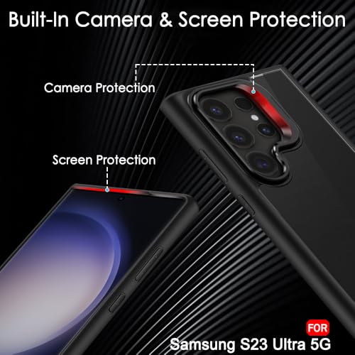 Image of TheGiftKart Hybrid Matte Frosted Back Cover Case for Samsung Galaxy S23 Ultra 5G Compatible with MagSafe | Built-In Stand | ShockProof Hard Cover for Samsung S23 Ultra 5G (PC & TPU, Translucent Black)