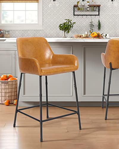 Katdans Counter Height Stools-24 Inch Bar Chair Pu Leather, Bar Stools Set Of 2 With Back And Arms-Kitchen Stools For Kitchen, Living Room, Pub, Bistro, Light Brown, Ks210303Br #TOP6