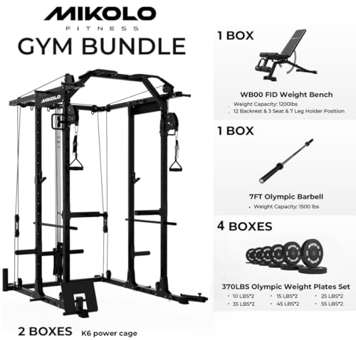 Image of Mikolo Power Cage, Power Rack with Cable Crossover System, 1500LBS Squat Rack with LAT Pull Down System, Workout Cage with Pulley System for Fitness Home Gym