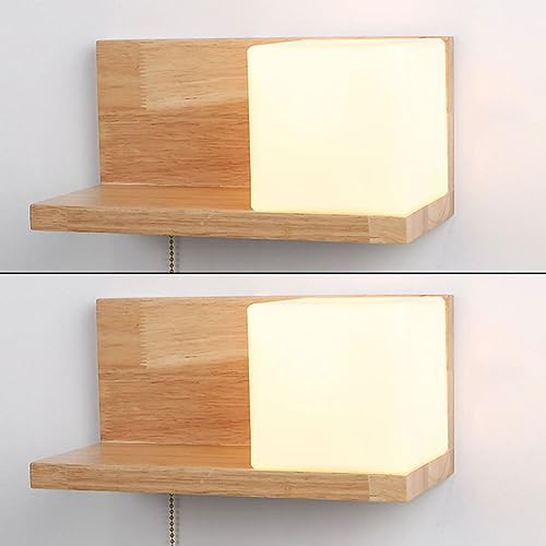 IBalod モダンでシンプルな絶妙なウォールランプ ホワイトガラス ウォールランタン E27 木製 長方形 燭台 照明 リビングルーム 書斎 寝室 ベッドサイドライト プルスイッチ
