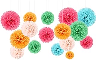 AOBKIAT Weddings Decorations 16 Pcs Assorted Rainbow Color Tissue Paper Pom Poms Flower for Birthday, Wedding, Christening, Baby Shower, Kitchen Tea, Nursery Decorations