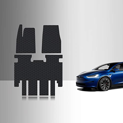 TOUGHPRO Floor Mats Accessories Set (Front Row + 2nd Row) for Tesla Model X (5 Seater) All Weather Heavy Duty (Made in USA) Black Rubber 2016 2017 2018 2019 July 2020