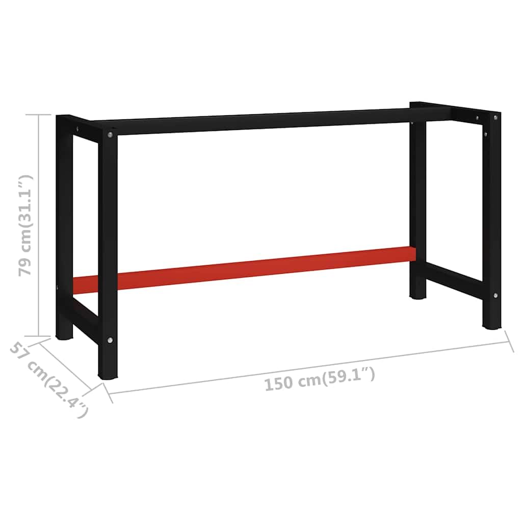 Telaio per banco da lavoro in metallo, 150 x 57 x 79 cm, nero e rosso, con fori preforati, per banco da lavoro, cassettiera, armadio, stabile struttura antiscivolo, accessorio di ricambio per