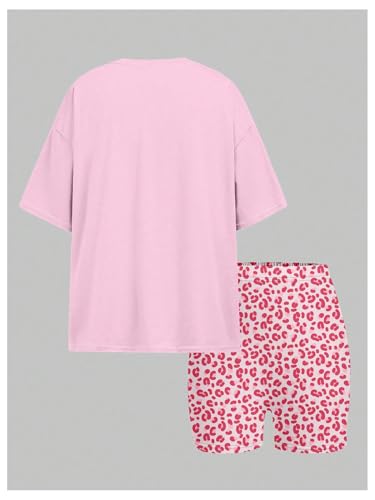 Verdusa Conjunto de 2 peças para meninas com estampa de leopardo e short de motociclista, Multicor,