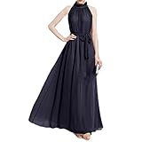 [ベイブスター] シフォン ロング ドレス パーティー 結婚式 二次会 マキシ丈 後ろリボン ウエストマーク ウエストベルト キャバクラドレス ボヘミアン フリーサイズ (ネイビー)