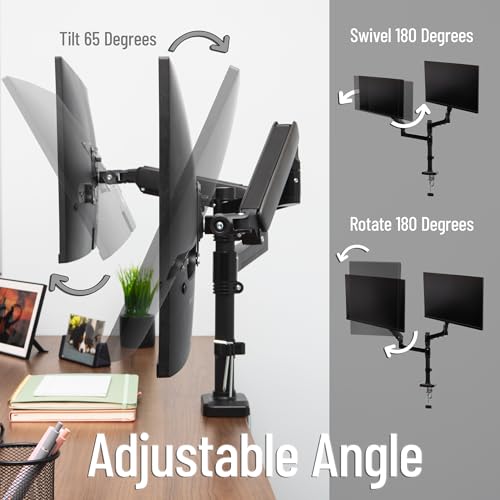 Image of Mind Reader Dual Monitor Arm for 13-32 Inch Screens, Gas Spring VESA Desk Mount, ±180 Rotation, ±65 Tilt, ±180 Swivel, Holds up to 19.8 lbs Each, Integrated Cable Management, Black