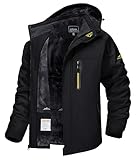 TACVASEN Winter Ski Jacket for Men - Waterproof Fleece Snowboard Coat With Multi-Pocket - Black M