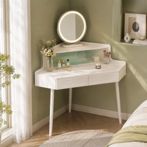 Furnistar White Corner Makeup Vanity