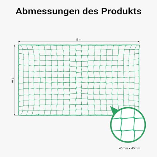 Wiltec Ladungssicherungsnetz 5x3 m Grün Masche 4,5x4,5 cm Stärke 3 mm Polypropylen Transportnetz für Anhänger mit Randkördel Witterungsbeständig Ladung Sicherheit