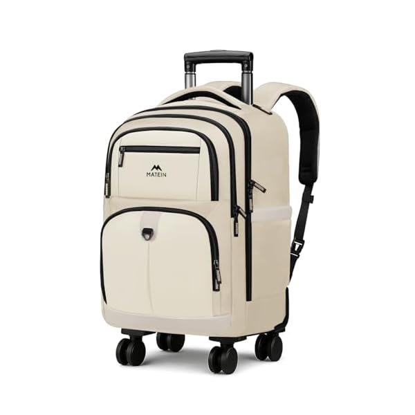 MATEIN Rolling Backpack for Women, Large Roller Backpack with 4 Spinner Wheels, 17 Inch Rolling Computer Bag Travel Carry On with Padded Shoulder Straps, Water Resistant Business Wheeled Bag