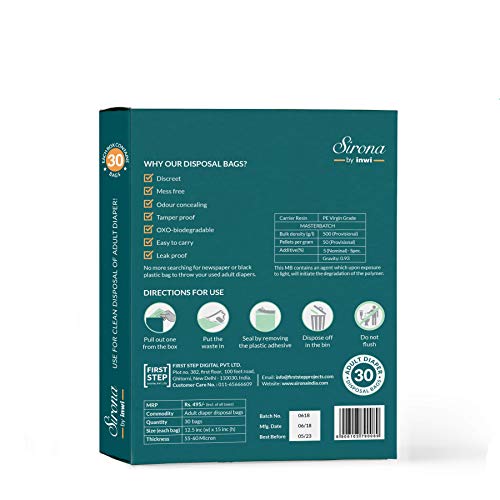 Image of Sirona Adult Diaper Waste Bags, 60 Count, 12.5 x 15 Inch, Oxo-Biodegradable, Discreet, Environment Friendly, Odor Lock, Tamper Proof
