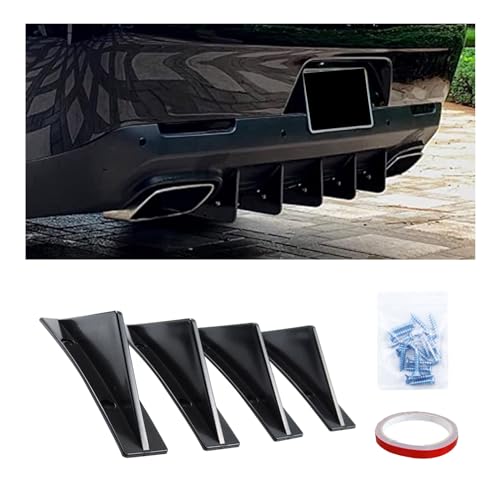 Augeny 4PCS Car Rear Lower Bumper Wing Lip Diffuser, Anti-Crash Curved Shape Auto Shark Fin Spoiler Protector with Screws, Universal Rear Bumper Lip Diffuser Kit for Car SUV Truck (Curved/Black)