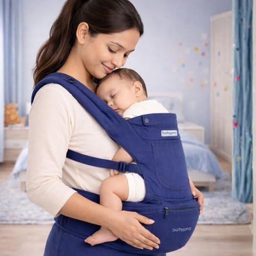 Image of BabyPro Baby Carrier Hip Seat with 9 Carry Positions for 6 to 24 Month Baby | Breathable Fabric, Adjustable Padded Straps, Ergonomic Design for Parent
