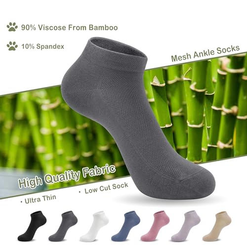 Image of SERISIMPLE Ultra-Thin Comfort Viscose Bamboo Mesh Ankle Socks for Women -Breathable Lightweight Low-Cut Socks 5 Pairs