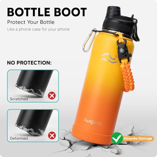 Image of Swigina [2-IN-1 LID] Insulated Water Bottle with Silicone Boot (36hrs Cold /18hrs Hot) - DIY Stickers, Leakproof, BPA Free, 40 oz