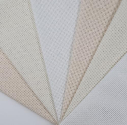Image of KCS 4 /6 pc of 12 inch x 18 inch(30cmx45cm) 16 Count Cotton Aida Cloth Cross Stitch Fabric (6 pc,White+Antique White+Ecru)
