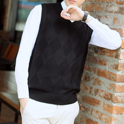 Mens Slim Fit Sleeveless Sweaters Casual Argyle V-Neck Vest Pullover Knitted Sweater Vests3