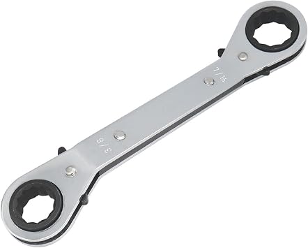 3/8-7/16 Inch Reversible Universal Ratcheting Wrench,Imperial Double Offset Box End, Matte Chrome Plated Cr-V Steel, Heavy-Duty,72 Tooth Ratchet Spanner Crooked for Narrow Spaces