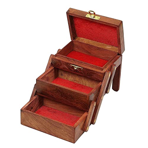 Image of Antlantic wood store Wooden Jewellery Keepsake Celtic Box with 3 Expendable for Women Wooden Flip Flap Flower Carved Design Handmade Gift