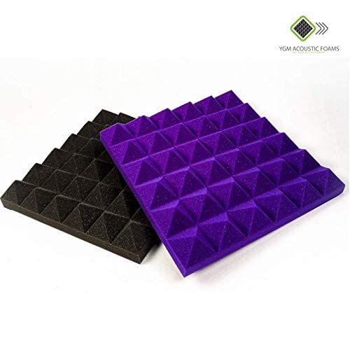 Image of YGM Acoustic Foams Pyramid Acoustic Panels 1 Footx1 Footx2inch Thick, 50 Density Acoustical Sound Proof Foam for Room, Studio, Echo Reduction & Noise Absorption (Black & Purple, Set of 12)