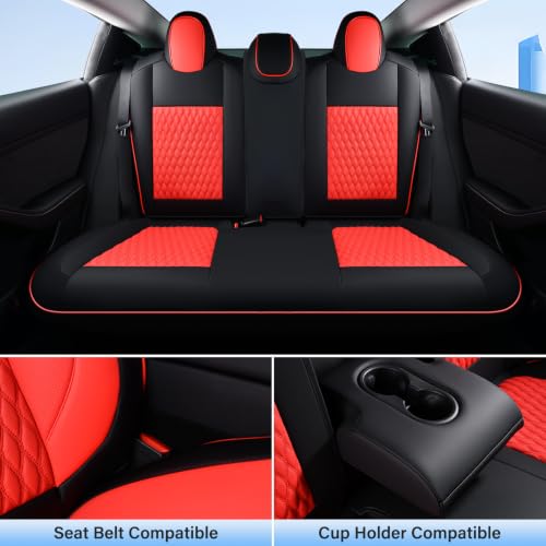 Image of Coverado Car Seat Covers for Tesla Model 3, Full Set 5 Seater, Leatherette Car Seat Covers Front Seats and Back Custom for Tesla Model 3 2024-2025 New BlackRed