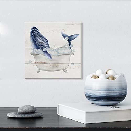 Lameila Farmhouse Bathroom Whale In A Bathtub Sign Wall Art Prints Canvas Painting Rustic Whale Taking A Bath Picture Print Country Home Toilet Decor 8" X 8" #TOP2