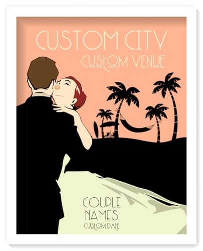 Custom Wedding Anniversary Wall Art - Personalized Gifts for Couples - Name, City, Venue, Hair Color - Premium Wood Frame Options, Ready to Hang, 11x14 - Quality Luster Print, USA Made Custom Wall Art