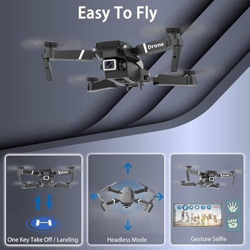 Image of dRoNe wItH hD DuAl cAmErA BrUsHlEsS MoToR, oNe cLiCk tAkEoFf /lAnDiNg FlIp rOlLiNg gEsTuRe cOnTrOl wI-Fi cAmErA ReMoTe cOnTrOl -X DrOnE (E88)