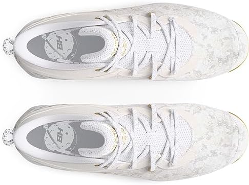 Under Armour Men's Harper 8 Mid RM Baseball Shoe, (100) White/White/Metallic Gold, 8.5 | Image 3