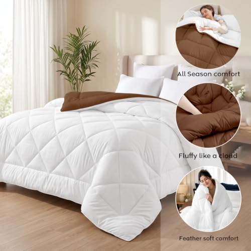 Image of AYKA Reversible Comforter 220 GSM Microfiber Reversible AC Comforter /Blanket for Winter /Quilt /Duvets for Queen Size Single Bed Comforter (60 * 90, Brown & White)| TC - 220