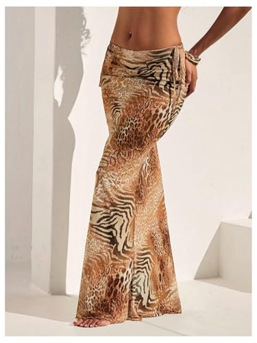 GORGLITTER Women's Leopard Cheetah Print Bodycon Maxi Skirts Trendy Summer Animal Bow Mesh Low Waisted Y2k Long Skirts3