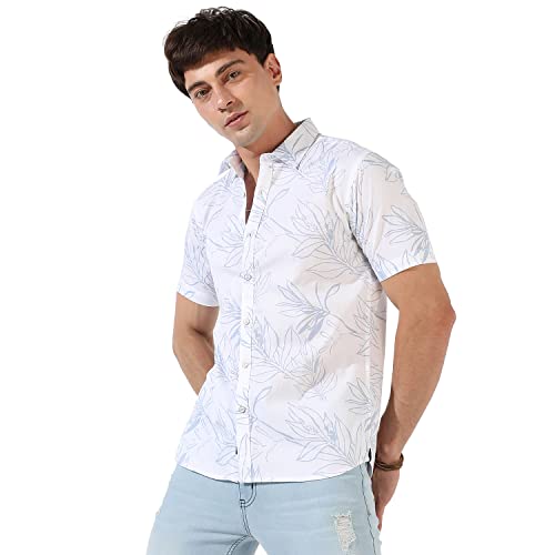 Image of CAHOOT Men's Button Up Shirt for Casual Wear | Regular Fit | Poly Lycra Shirt Crafted with Short Sleeve & Enhanced Stretch Comfort Fit for Everyday Wear